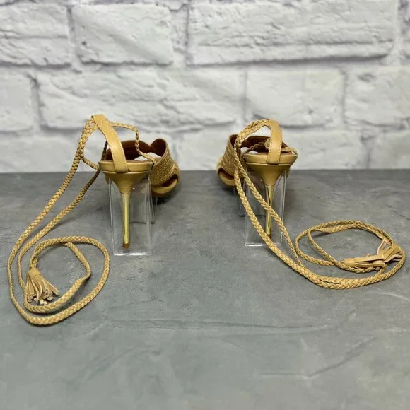 Reiss Minerva Gold Braided Ankle Tie Sandals - Picture 4 of 6